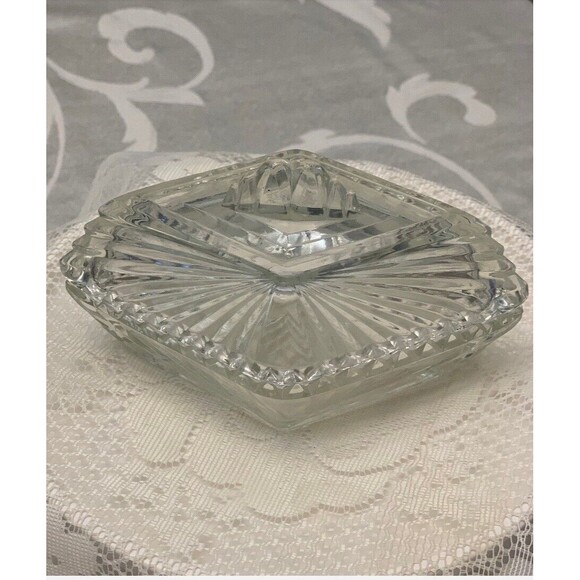 Art Deco Glass Ribbed  Saw Tooth Trinket Gift Box Vintage - Picture 8 of 8